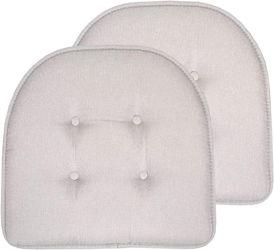 Sweet Home Collection Chair Cushion Memory Foam Pads Tufted Slip Non Skid Rubber Back U-Shaped 17" x 16" Seat Cover, 6 Count (Pack of 3), Light Gray