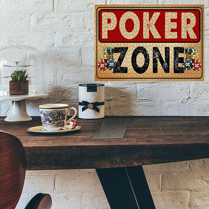 1000 Piece Wooden Poker Zone Jigsaw Puzzle Adults & Kids Difficult Brain Teaser for Focus Training & Quiet Family Time 29.5x19.7 Inch