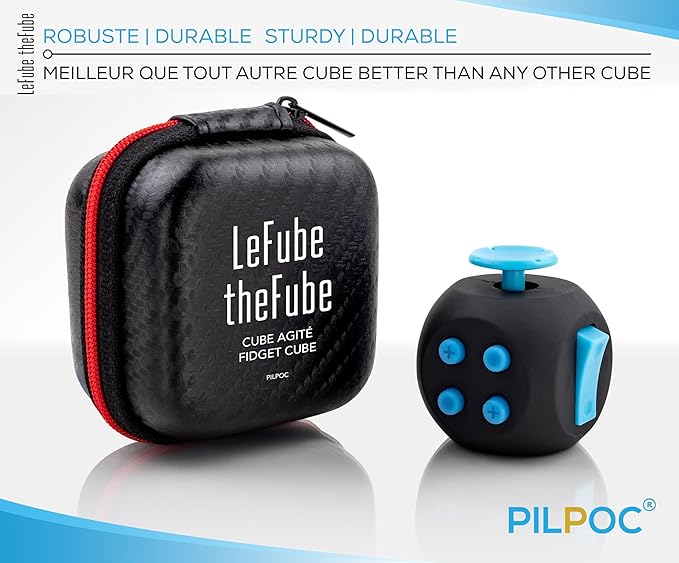 PILPOC theFube Fidget Cube, 6-Sided Stress Relief Infinity Cube for Adults, Kids, Boosts Concentration, Mindfulness Aid, Silent & Audible Modes, Includes Carry Case for Portability (Midnight Sapphire)