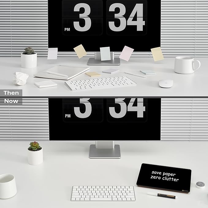 Black Glass Desk Whiteboard with Reversible Wood Stand, Small Portable Desktop Dry Erase White Board, Reusable Desk Notepad Easel 6.7"x9.5" for Office, Home, Kitchen, Marker&Eraser Included, Yeoux