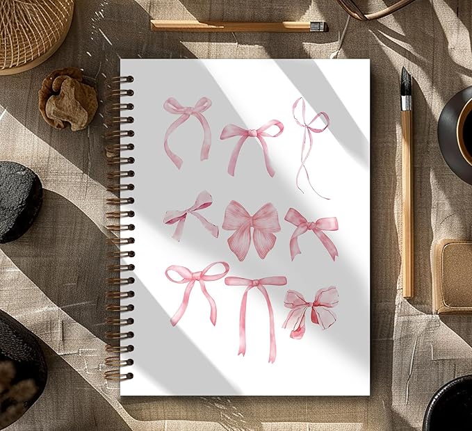 Coquette Pink Bow Notebook Journal, Preppy Aesthetic Journal Notebook for Work Note Taking,Pink Girly Notebook,Preppy Gifts for Women,Pink Office Supplies,Spiral Notebook 5.5x8.3 Inch