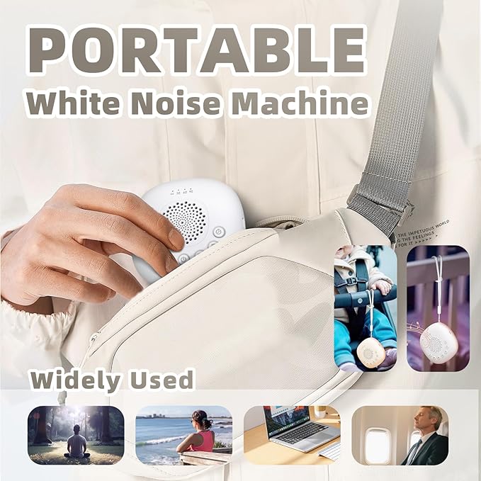 White Noise Sound Machine, Portable Sound Machine for Sleep Baby, Kids & Adults, 20 Travel Soothing Sounds Brown/Pink Noise/Lullaby, Rechargeable, Timer, Memory & Night Light for Home, Nursery