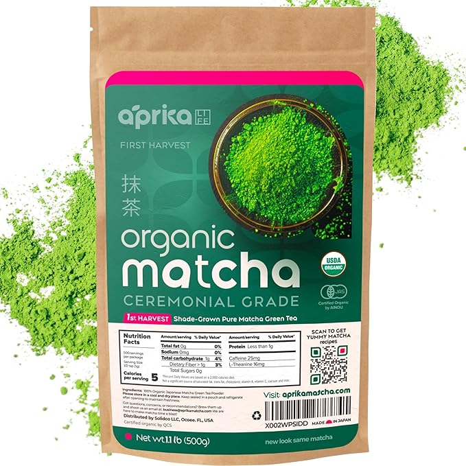 Authentic Japanese Ceremonial Grade Matcha Powder, First Harvest Organic Ceremonial Matcha Green Tea Powder – 1.1lb oz/ 500g – No Sugar Added Matcha Ceremonial - by AprikaLife