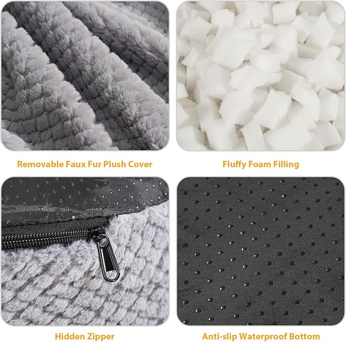 Round Stuffed Pouf Ottoman for Foot Rest, Faux Fur Poufs with Foam Chunk Filling, Storage Ottoman Pouf Foot Stool Cushion Poufs, 26 X 18 Inch Floor Chair for Living Room Bedroom Home Decor, Gray