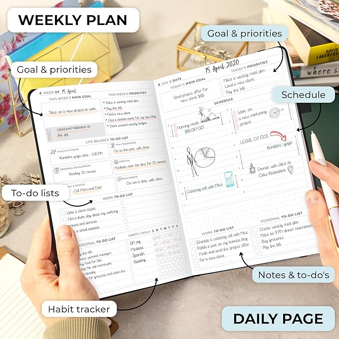 Clever Fox Planner Daily Premium – Undated Daily Planner with Hourly Schedule, Personal Organizer, Productivity Journal, 6 Months (Black)