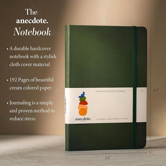 Hardcover Dotted Journal with Thick 100 gsm Paper A5 size (8.3 inches x 5.4 inches) - Daily Writing Notebook for Travel, School and Office Use - Diary Journal for Women and Men - Evergreen