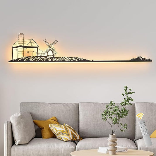 Qcyuui Dimmable LED Wall Lights Wall Sconce with Remote Control 47.2inch Wall Lamp Black Led Wall Sconce Indoor Creative Wall Lighting for Bedroom Living Room Hallway Staircase, 32W