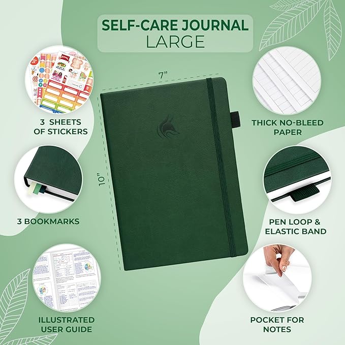 Clever Fox Self-Care Journal – Wellness & Daily Reflection Notebook – Mental Health & Personal Development – Self-Care, Meditation & Mood Journal for Women & Men – Large (Forest Green)