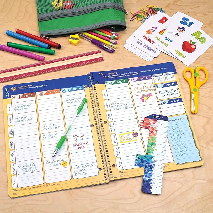 Global Datebooks 2025-2026 Elementary Student Planner 8.5x11 - Dated Weekly & Monthly Academic Planner (Large) with Ruler/Bookmark & Stickers, Ideal for Homework, Matrix Style, Watercolors