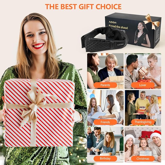 Back and Neck Massager,Shiatsu Back Massager with Heat,Cordless Portable Kneading Shoulder Massage Shawl Electric Massage Pillow for Pain Relief Deep Tissue Gifts for Dad Mom Friends