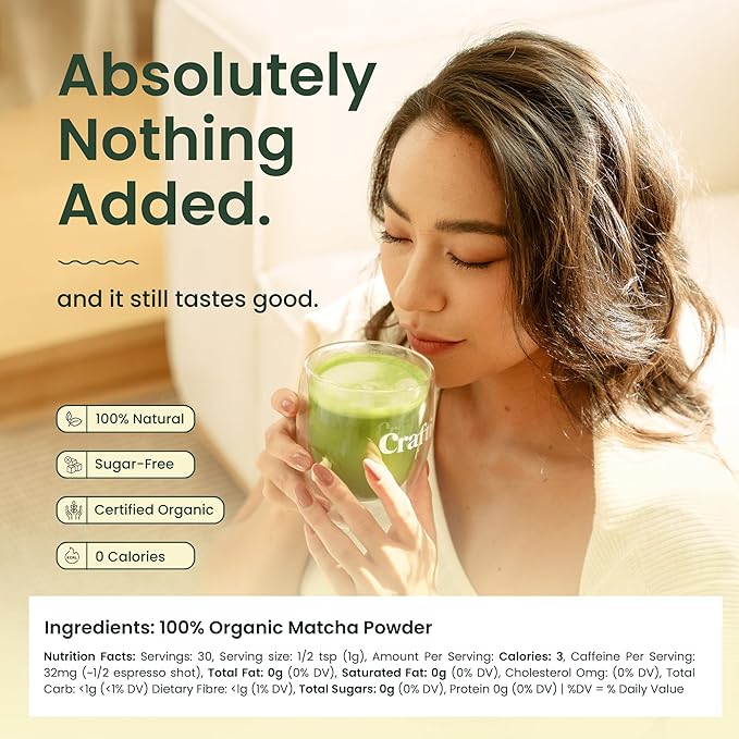 Crafti - Ceremonial Grade Organic Matcha Powder | 100 Servings (100g / 3.5oz) | Sugar-Free Kyoto Uji Matcha | Daily Matcha Green Tea for Calm Focus, Jitter-Free Energy and Barista-Grade Lattes