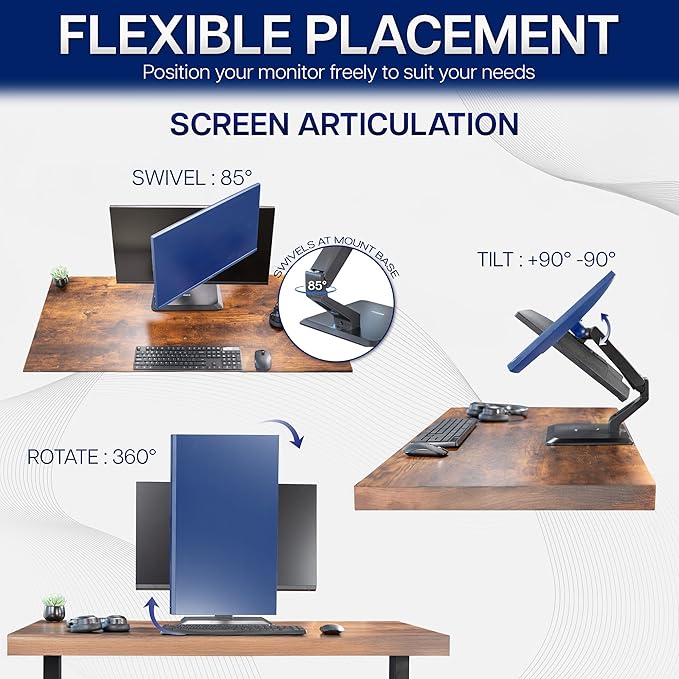 VIVO Premium Single 17 to 32 inch VESA Monitor and Touch Screen Desk Stand with Rotating Base, Freestanding Pneumatic Height Adjustable Arm, 12 inch Maximum Screen Height, Black, STAND-V001R