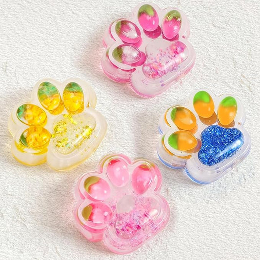 4Pcs Taba Squishy Cat Paw Toys, Colorful Sparkling Powder Cute Kawaii Sensory Fidget Stress Relief Squeeze Toys for Adults, Kids, for Desk, School （Fruit）