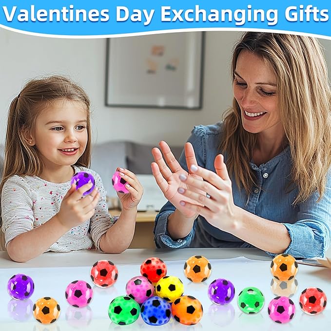 28 Pack Stress Balls Set Fidget Toys, Halloween Party Favors for Kids School Class Birthday Gifts, Colorful Soccer Stress Relief Fidget Toys for Kids Boys Girls Stress Bulk Goodie Bag Stuffers