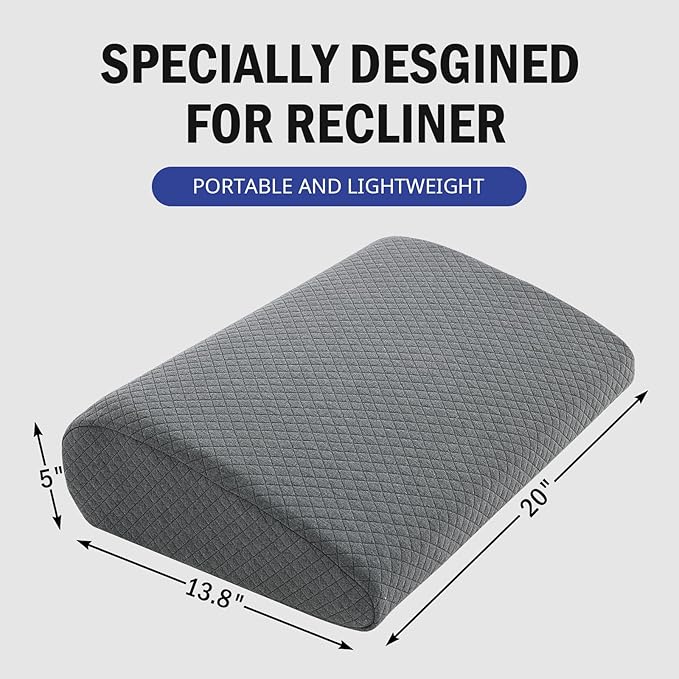 HOMBYS Lumbar Support Pillow for Recliner Chair, Memory Foam Back Support Cushion for Elderly,Extra Large Lumbar Support Pillow,Thick Backrest for Home Reading (Grey, 20“x13.5"x5")
