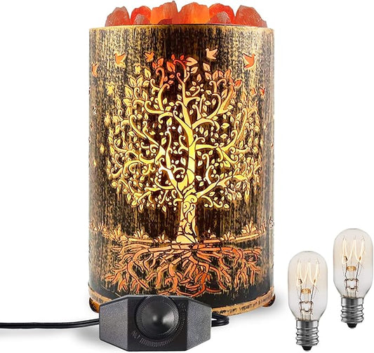 Salt Lamps Night Light, Himalayan Salt Rock Lamp with Dimmer Switch, Tree of Life Salt Basket Lamp, Retro Decor Salt Crystal Desk Light with 15W Replacement Bulbs
