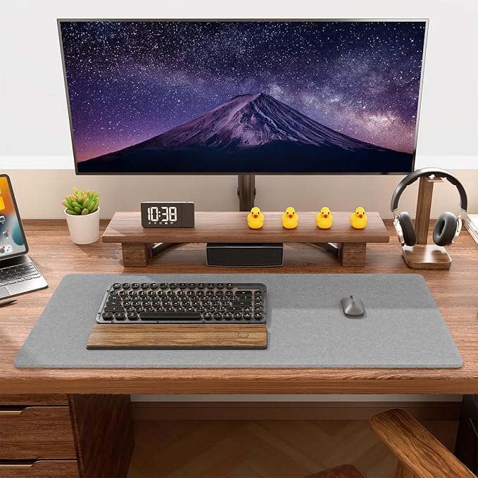 Auhoahsil Felt Desk Mat, Minimalist Large Mouse Pad XL 31.5 x 11.8 in, Desk Matt for Desktop, Keyboard, Laptop, Computer, Office, Work from Home, Gaming, Light Gray