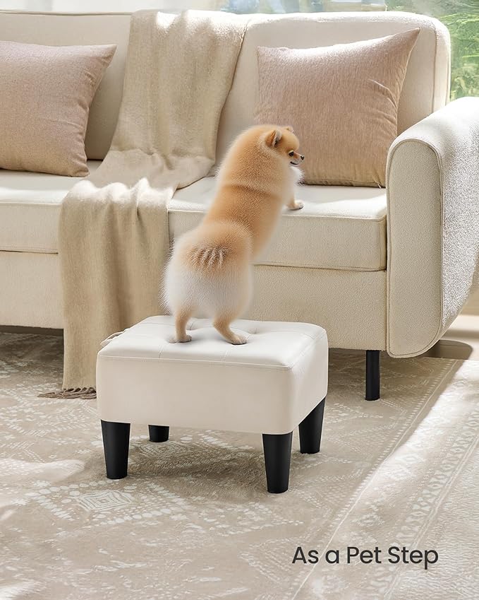 SONGMICS Foot Stool with Legs, Small Footstool Ottoman, Velvet Seat with Thick Cushion, for Living Room, Bedroom, Entryway, 330 lb Weight Capacity, Cream White ULOM501W01