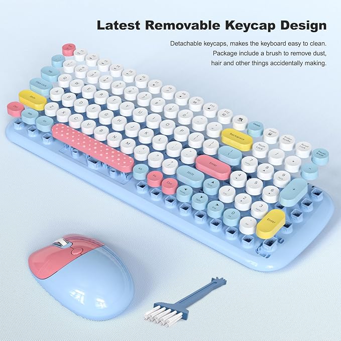 MOFII Wireless Keyboard and Mouse, USB 2.4GHz Full Size Typewriter Keyboard and Cute Cat Shape Design Mouse Combo for Windows 7/8/10, Laptop, Desktop, PC, Computer (Blue Colorful)