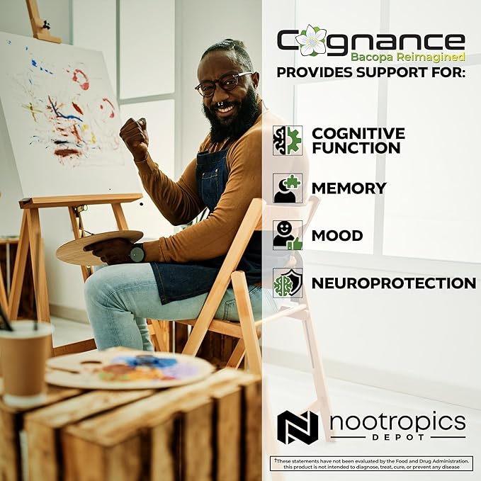 Nootropics Depot Cognance Enhanced Bacopa Capsules | 100mg | 10% Ebelin Lactone | Bacopa monnieri | Mood, Memory, & 5-HT2A Activation, 180 Count (Pack of 1)