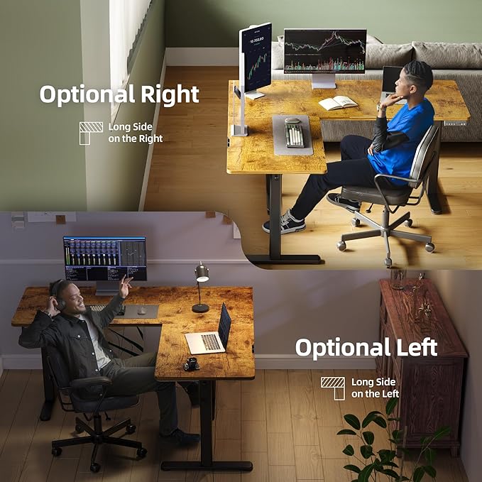 YDN L Shaped Standing Desk, Electric Standing Desks L Shape Adjustable Height Dual Motor, 63 x 55 Inch Corner Standing Desks with Splice Board for Home Office, Large Standing Desk, Rustic Brown