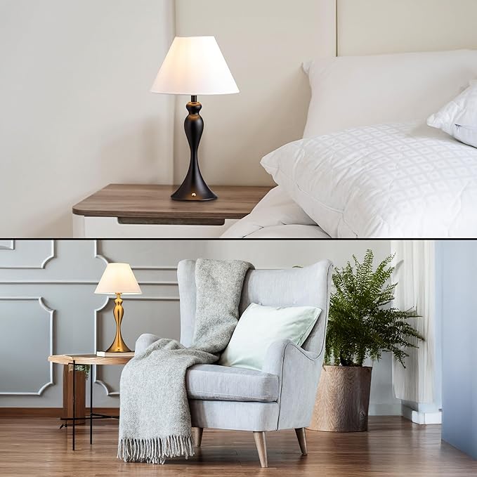 O'Bright Ember Cordless Table Lamp – Rechargeable, Touch Dimmable, Battery Operated, E26 LED Bulb, Type-C Fast Charging, Portable Lamp for Bedroom, Living Room, Office, Antique Brass