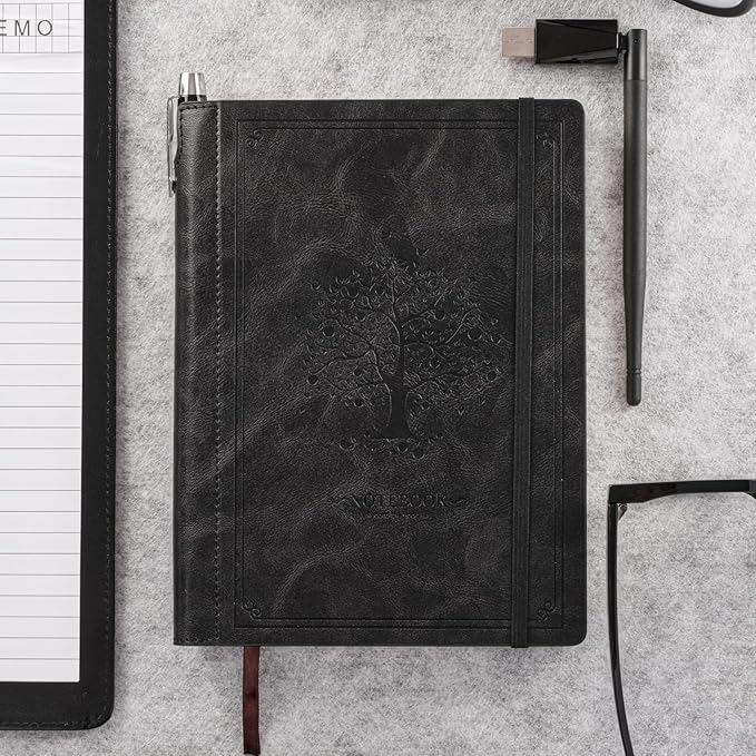 Lined Notebook Journal for Women Men 320 Pages A5 Hardcover Leather with Pen Holder College Ruled Journals for Work Note Taking Travel School Black