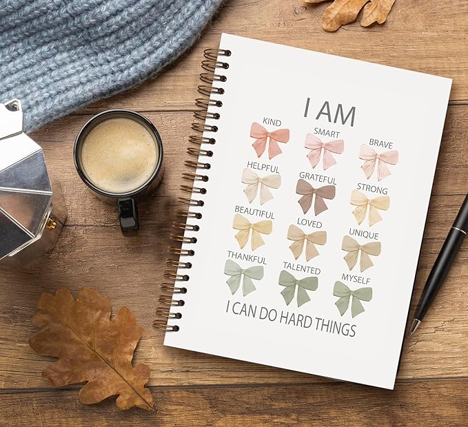 Preppy Notebook Journal,I Can Do Hard Things Inspirational Notebook,Affirmation Journal,Coquette Bows Aesthetic Notebook,Inspirational Gifts for Women,Spiral Notebook 5.5x8.3 Inch