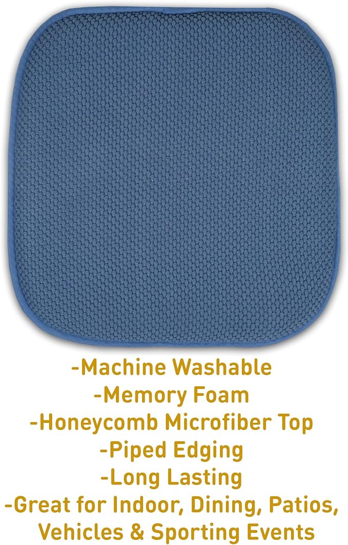 2 Pack Memory Foam Honeycomb Nonslip Back 16" x 16" Chair/Seat Cushion Pad, Blue