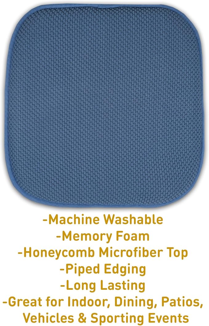 4 Pack Memory Foam Honeycomb Nonslip Back 16" x16" Chair/Seat Cushion Pad, Blue