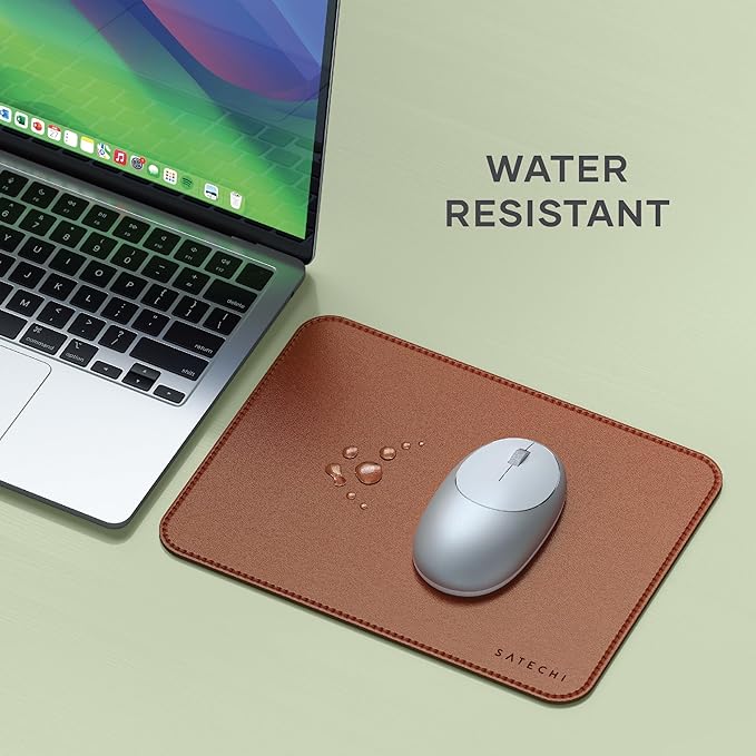 Satechi Vegan-Leather Mouse Pad, Ergonomic, Reversible, Scratch and Water Resistant, Easy to Clean, for Office and Home, 9.8" x 7.5" x 0.14" - Brown
