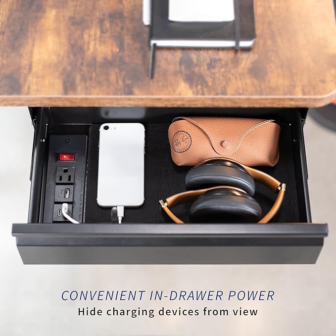 VIVO 16 inch Under Desk Slide Out Drawer with Power Strip for Charging, Storage Organizer, Black, DESK-DR16-BP