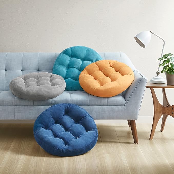 Degrees of Comfort Floor Cushion Pillow, Round Large Pillows Seating for Adults, Tufted Corduroy Floor Cushions for Living Room Tatami, Navy Blue, 22 Inch Single, 1 Count (Pack of 1)