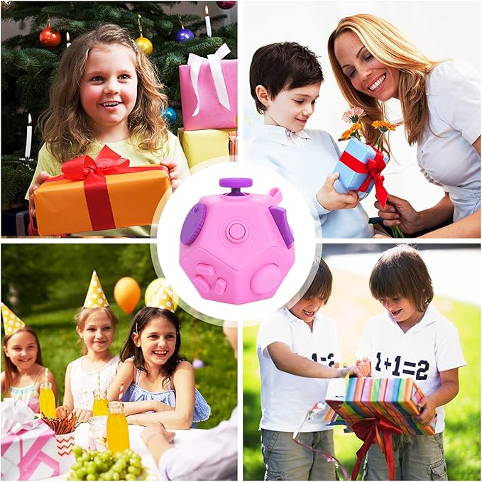 Fidget Toys Cube,Finger Cube,12 Sided Fidget Toys Relief Stress and Anxiety Depression Autism for Girls Kids Adults (Pink)