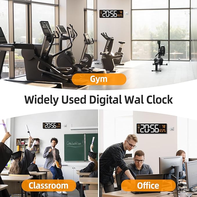 LEIKE 16.2'' Large Digital Wall Clock with Remote Control, Big LED/Dual Alarm/Auto Brightness/Date/DST/Temperature/Night Light Gym Clocks for Living Room Bedroom Office Classroom Wall Decor