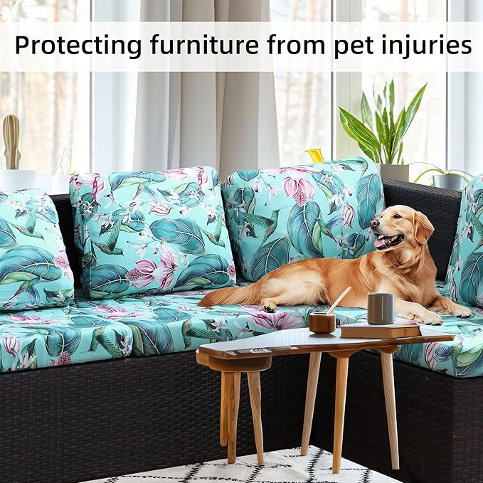 8Pcs Stretch Patio Cushion Covers,Outdoor Couch Covers Replacement,Outdoor Couch & Sofa Slipcovers,for Patio Furniture Cushion Covers,Washable Reusable Furniture Protector (Hummingbird,Cover Only)