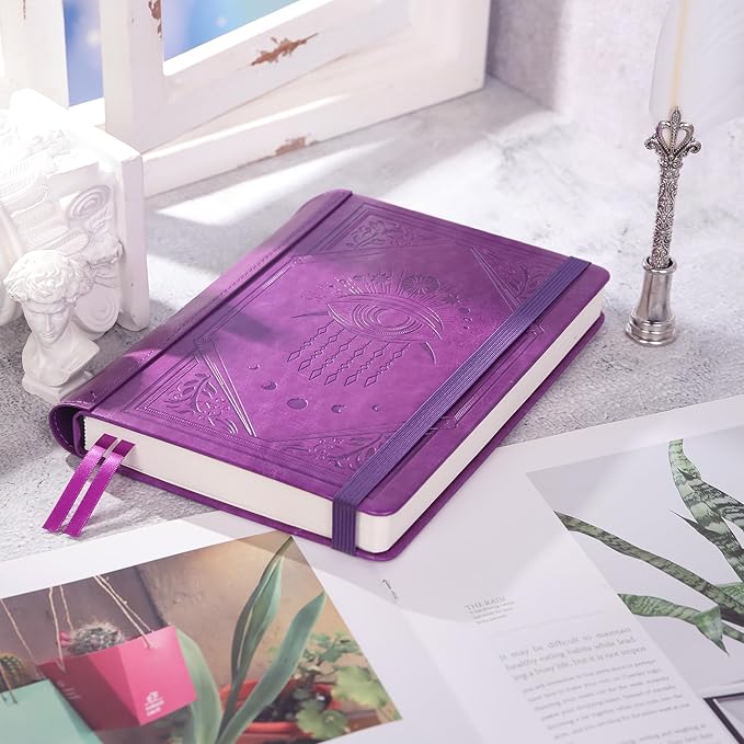 TIEFOSSI Lined Journal Notebook for Women Men, Leather Journal with Pen, A5 Evil Eye Hardcover Notebook for Work, Journaling, Travel & School, 100 GSM Thick Paper, 320 Numbered Pages, 6.2 x 8.3 in