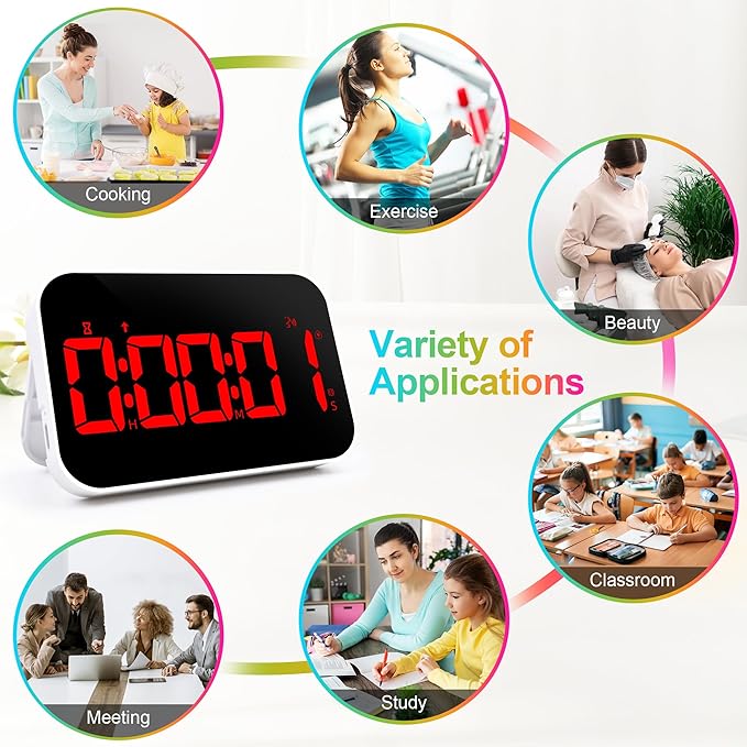 Digital Kitchen Timer Magnetic Countdown Countup Timer with Large LED Display Volume Adjustable with Sound Alert Function Easy for Cooking and for Seniors and Kids to Use-Red