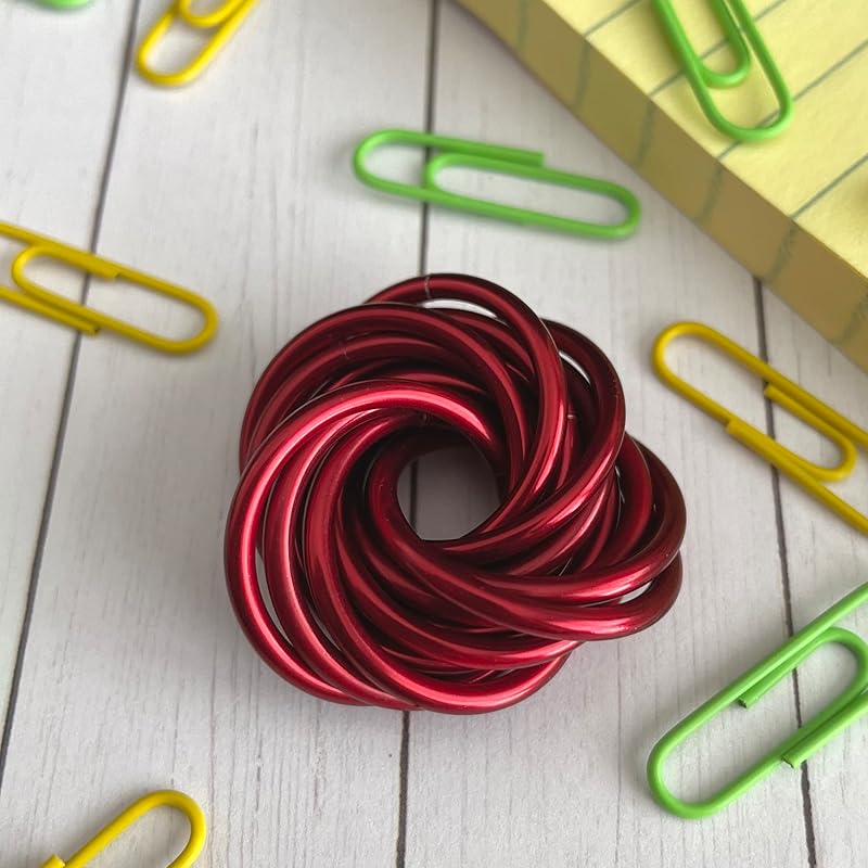 Möbii Fidget Ball (Solid Color): Quiet Mobius ADHD Anxiety Stim Stress Relief Toy Tool for Home Travel Office or Desk (Medium, Half, Ruby)