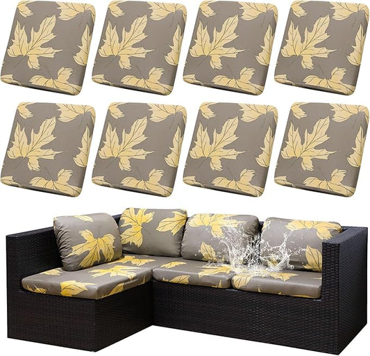 8Pcs Stretch Patio Cushion Covers Outdoor Cushion Cover, Jacquard Stretch Cushion Covers, Cover Replacement, Outdoor Sofa Covers, Washable Furniture Couch Cushion Cover (Maple Leaf)