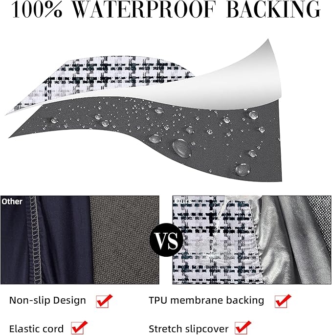 8Pcs Stretch Patio Cushion Covers Outdoor Cushion Cover, Jacquard Stretch Cushion Covers, Cover Replacement, Outdoor Sofa Covers, Washable Furniture Couch Cushion Cover (Ink colored grids)