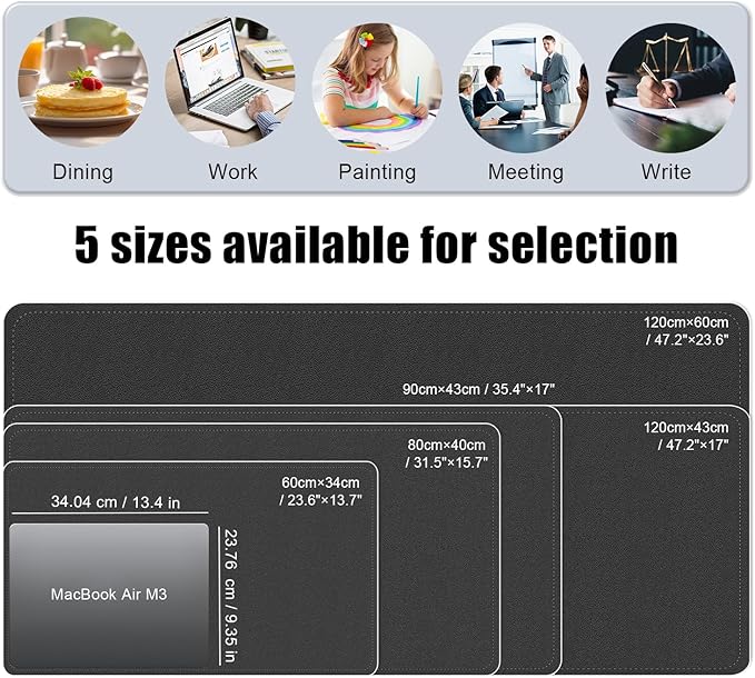 BLESWIN Large Desk Pad, 47.2'' x 23.6'', Office Desk Mat, Computer Mat for Desk, Leather Desk Pad Protector, Sewing Desk Blotter, Desktop Writing Pad for Office/Home/Decor Black