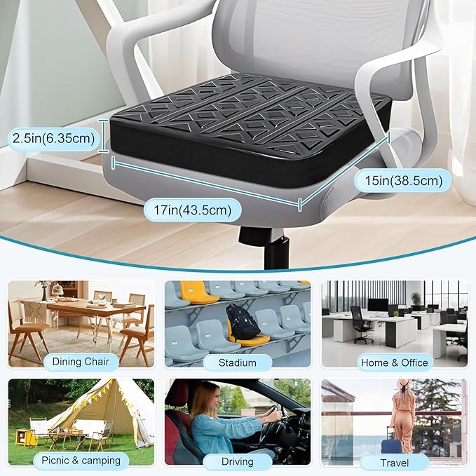 Seat Cushions for Office Chairs,Ultra Thick(2.5" Inch) Dual-Layer Gel &Memory Foam Wheelchair Cushions for Long Sitting, Non-Slip Cover Chair Seat Pads for Office, Computer Desk,Car & Truck