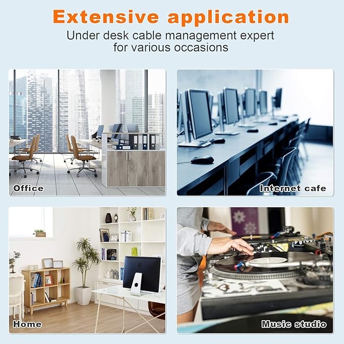 Under Desk Cable Management- 2 Pack Cord Organizer. Metal Wire Cable Management Tray for Office, Studio and Home. Super Sturdy Under Table Cable Management - Black Cable Organizer