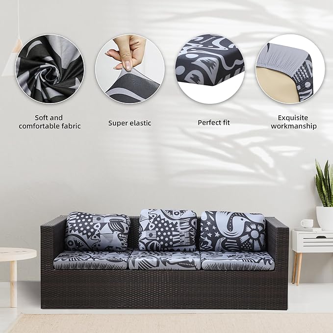 8Pcs Stretch Patio Cushion Covers,for Outdoor Couch Cushion Covers Replacement,Outdoor Sofa Covers Patio Slipcovers Couch Cover,Washable Furniture Cover (Pigeon 1, Cover Only)