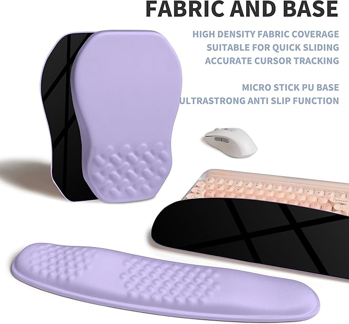 2-in-1 Ergonomic Set, Wave Keyboard Wrist Rest and Massage Slope Mouse Pad Wrist Support, Rebound Memory Foam for Relieve Carpal Tunnel Syndrome and Wrist Pain (Lavender Purple)