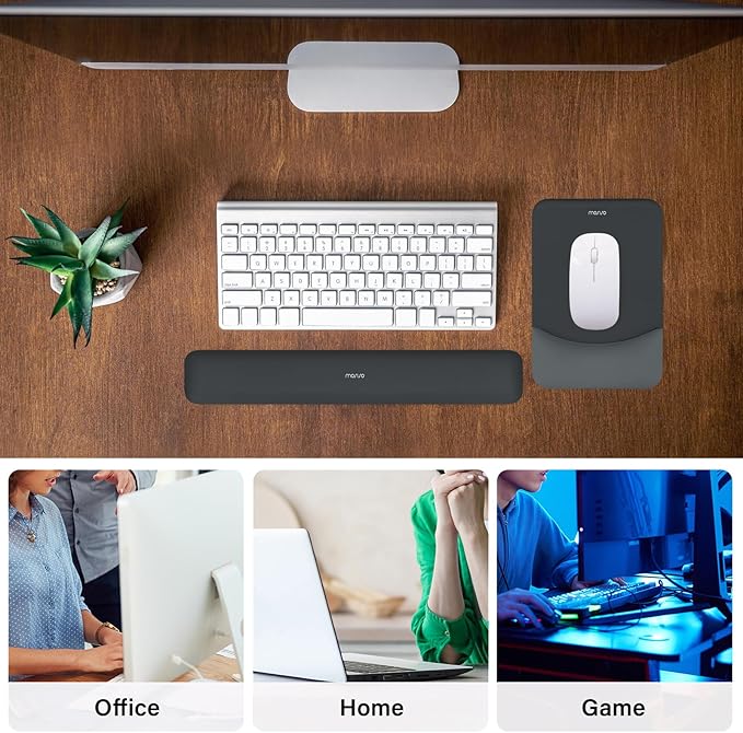 MOSISO Wrist Rest Support for Mouse Pad&Keyboard Set, Rectangular Ergonomic Mousepad Non-Slip Base Home/Office Pain Relief&Easy Typing Pad with Neoprene Cloth&Raised Curved Memory Foam, Slate Gray