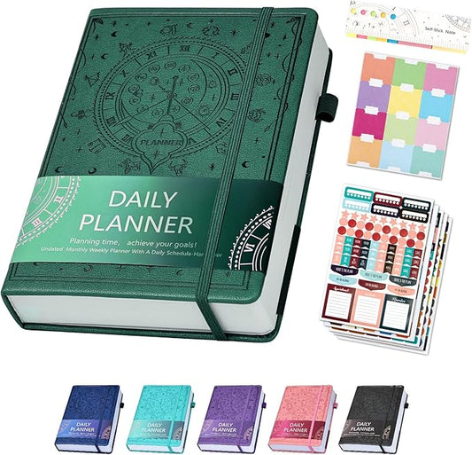 2025 Undated Academic Planner Hardcover (5.5x8.5") - Flexible Weekly & Monthly Organizer with Stickers, Productivity Journal for Students & Professionals(Dark Green)