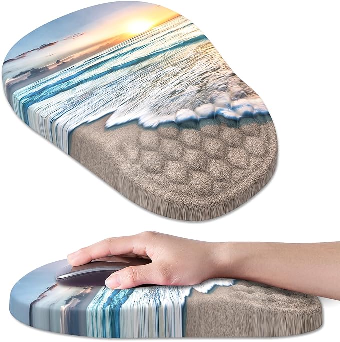 Ergonomic Mouse Pad Wrist Support, with Memory Foam & Non-Slip PU Base, Comfortable Massage Design Mouse Pad Relieve Wrist Fatigue&Pain, Suitable for Computer, Office and Home(04Sunrise Beach)