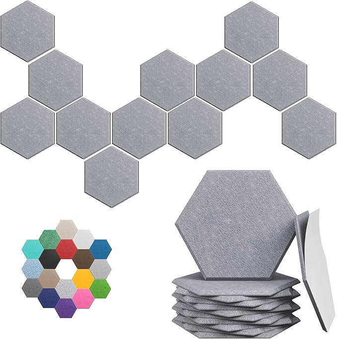 Hexagonal Acoustic Panels-18 Pack High-Density Sound Absorbing Panels 12"X10"X0.4" for Enhanced Noise Reduction, DIY Design, Idea for Studios, Offices, and Home Theaters(Ash Gray)